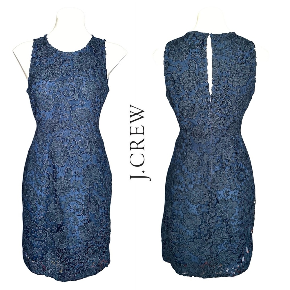 J. Crew Navy Floral Lace Sheath Dress Sleeveless